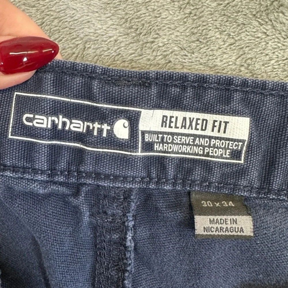 Carhartt Relaxed Fit Canvas Work Pants Navy Blue 30x30 Mens Utility Trousers